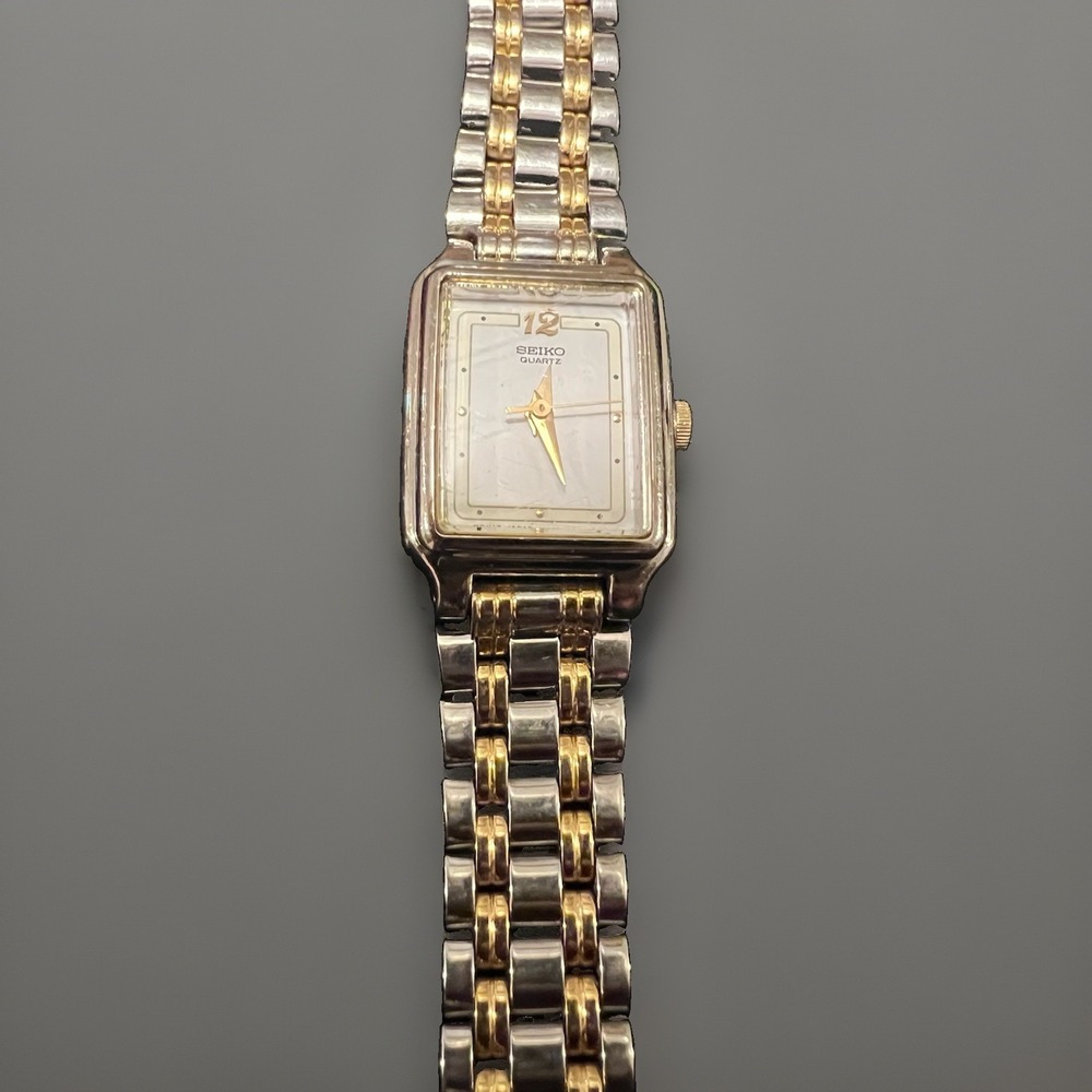 Seiko Tank Watch Women's  Vintage  Two-Tone Rectangle V401-5129